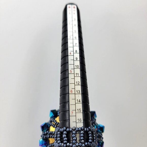 Blue Sparkling Crystal Ring Bicone Beads Cluster Ring Glitter Stretch Ring - Picture 9 of 12